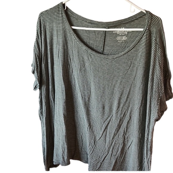 American Eagle Oversized & Flowy Buttery Soft Striped Short Sleeve Shirt - Picture 2 of 3